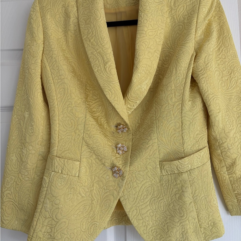 Vintage Silk Elegant Yellow Textured Women's Blazer